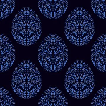 Seamless pattern from eggs with blue floral ornament Stock Illustration