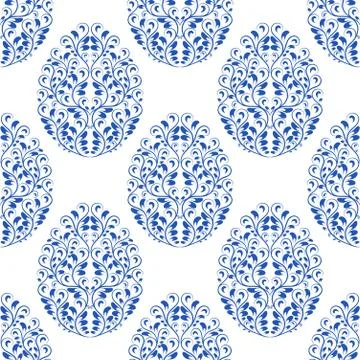 Seamless pattern from eggs with blue floral ornament Stock Illustration