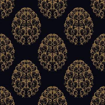 Seamless pattern from eggs with gold floral ornament Stock Illustration