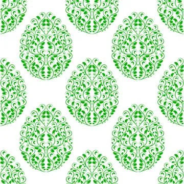 Seamless pattern from eggs with green floral ornament Stock Illustration