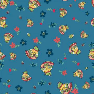 Seamless pattern with eggs hen. Hand drawn chicken. Happy Easter background.  스톡 일러스트