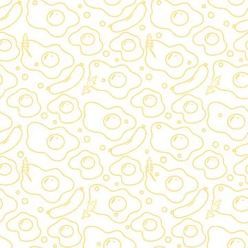 Seamless pattern of eggs, sausages, and parsley outlines, suitable for brea.. Stock Illustration