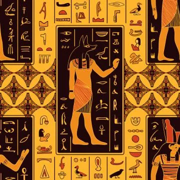 Seamless pattern with egyptian gods and ancient egyptian hieroglyphs Stock Illustration