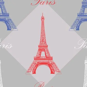 Seamless pattern with Eiffel tower on grey background Stock Illustration
