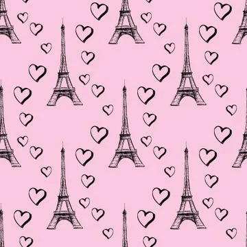 Seamless pattern Eiffel Tower with hearts Illustrazione stock
