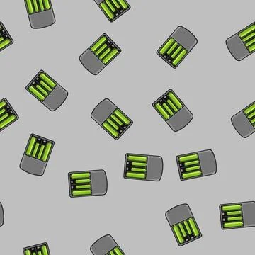 Seamless pattern electric aa battery charger cartoon vector Illustrazione stock