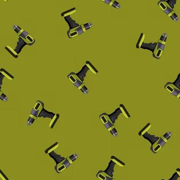 Seamless pattern electric drill cartoon vector sign color Stock Illustration
