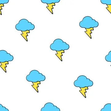 Seamless pattern with electric lightning bolts and clouds Stock Illustration