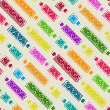 Seamless pattern of electrical extension cords. Flat style. Diagonal layout Stock Illustration