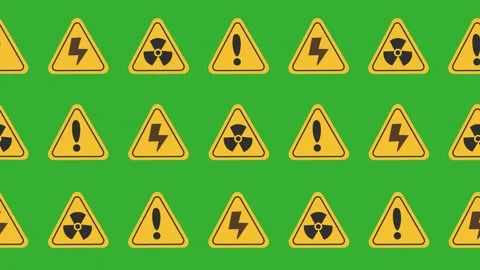 Seamless pattern of electrical, nuclear, and general warning signs animation. Stock Footage 318294334