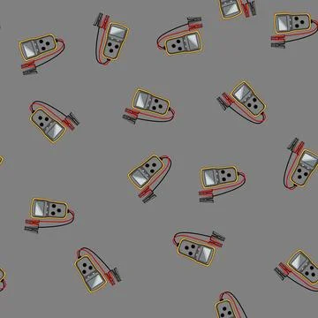 Seamless pattern Electrical voltage tester tool measuring power current 库存插图