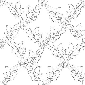 Seamless pattern elegant abstract branches drawn by one line. Vintage Patte.. Illustrazione stock