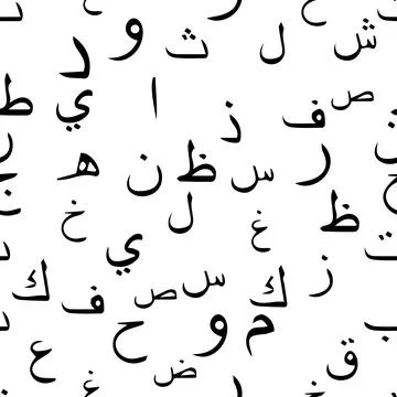 Seamless pattern with elegant and intricate Arabic, Persian alphabets, show.. Illustrazione stock