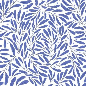 Seamless pattern elegant blue branch, leaves Gzhel Stock Illustration