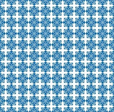 Seamless pattern with elegant blue floral tiles on white background, classi.. Stock Illustration