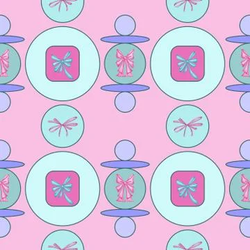 Seamless pattern elegant bows on a pink and green geometric background Stock Illustration