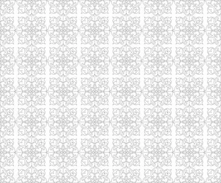Seamless pattern of elegant floral line art motifs in gray outline on white.. Illustrazione stock