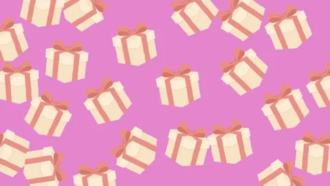 Seamless Pattern of Elegant Gift Boxes with Ribbons on Pink Background for Stock Footage 345539990