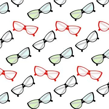 Seamless pattern of elegant glasses with clear and multi colored lenses and Stock Illustration