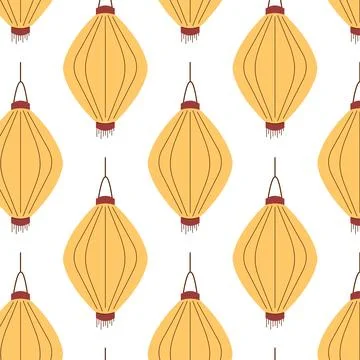 Seamless pattern of elegant golden yellow Chinese lantern on white background in Stock Illustration