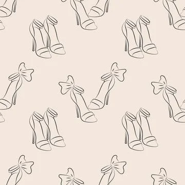 Seamless pattern with elegant high heel sandals and bows in minimal line ar.. イラスト素材