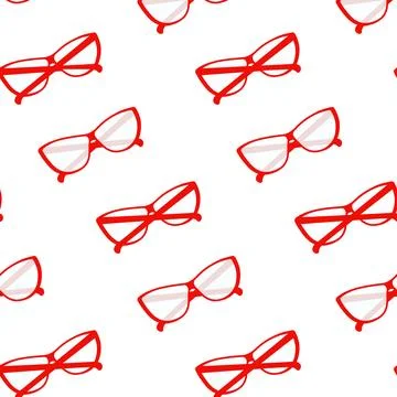 Seamless pattern of elegant stylized glasses with transparent lenses in red Stock Illustration