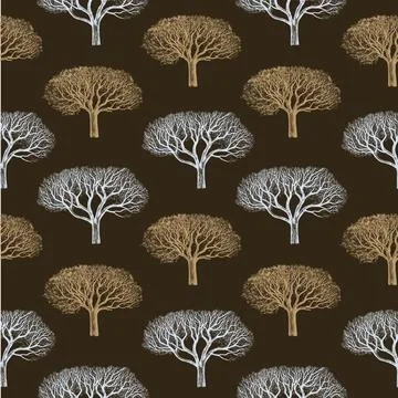 Seamless pattern with elegant trees silhouette. Modern abstract botanical p.. Illustrazione stock