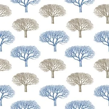 Seamless pattern with elegant trees silhouette. Modern abstract botanical p.. Stock Illustration