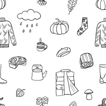 Seamless pattern with elements on the autumn theme. Illustration with signs in Stock Illustration