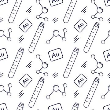Seamless pattern with elements for chemistry lesson isolated on white background Illustrazione stock