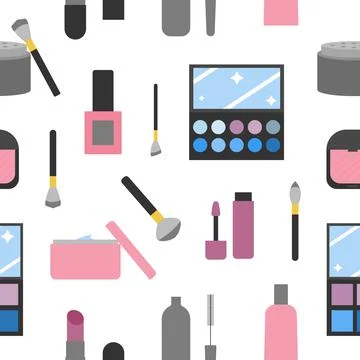 Seamless pattern with elements of cosmetics. Cosmetics for makeup. Flat style Stock Illustration