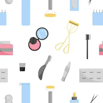 Seamless pattern with elements of cosmetics. Illustration with makeup products Stock Illustration