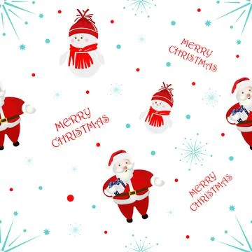 Seamless pattern with elements of Santa Claus, snowman and snowflakes. Stock Illustration