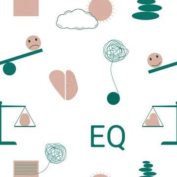 Seamless pattern with elements showing how to achieve emotional balance. Getting Stock Illustration