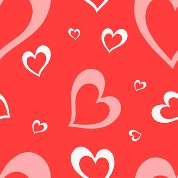 Seamless pattern with elements for Valentine's Day on a red background. Cute Stock Illustration