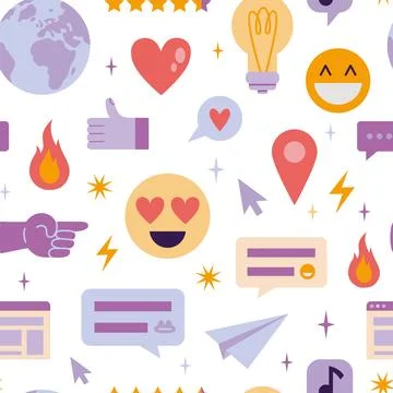 Seamless pattern with elements of web interface, social networks, cartoon sty Stock Illustration