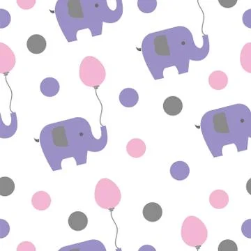 Seamless pattern with elephants and balloons Stock Illustration