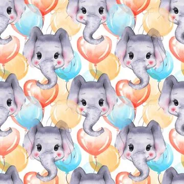 Seamless pattern with elephants and balloons Stock Illustration