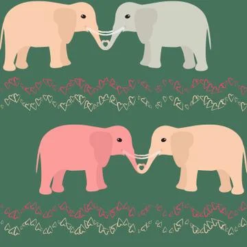Seamless pattern with elephants and hearts Stock Illustration