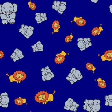 Seamless pattern of elephants and lions in in cartoon style Stock Illustration