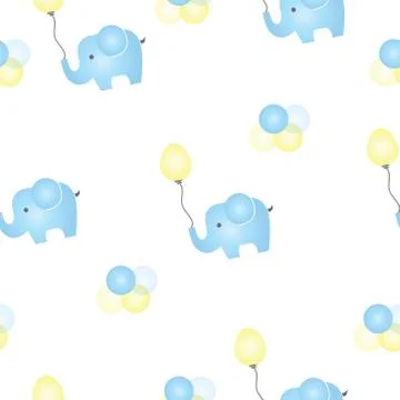 Seamless pattern with elephants and yellow balloons vector Stock Illustration