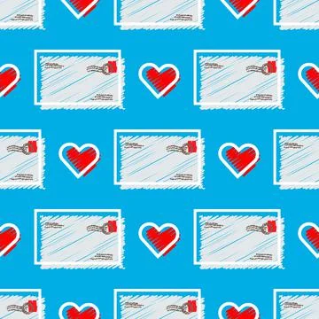 Seamless pattern emails, letters, directed upwards. Background for web sites, Illustrazione stock