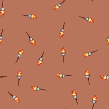 Seamless pattern ember torch fire cartoon vector Stock Illustration