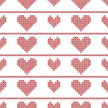 Seamless pattern with embroided hearts on white background. Seamless patte... 스톡 사진