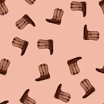 Seamless pattern embroidered cowboy boots cartoon vector Stock Illustration