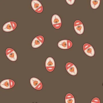 Seamless pattern embroidery retro bonfire badge cartoon vector Stock Illustration