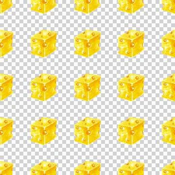 Seamless pattern of Emmental cheese dice hand drawn watercolor isolated on white Stock-Illustration