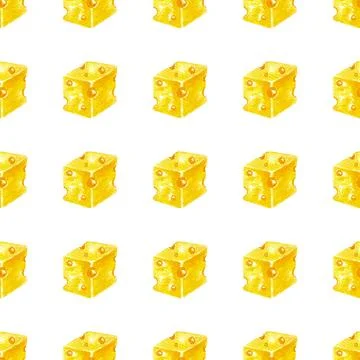 Seamless pattern of Emmental cheese dice, hand drawn watercolor isolated Stock Illustration