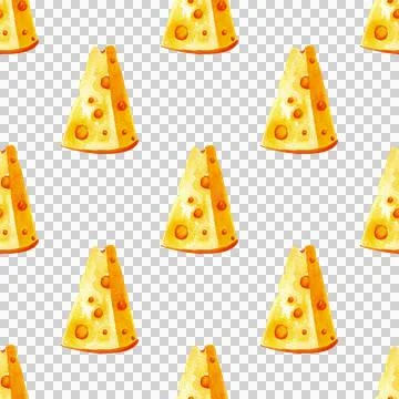 Seamless pattern of Emmental cheese, hand drawn watercolor isolated on white Stock Illustration