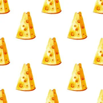 Seamless pattern of Emmental cheese, hand drawn watercolor isolated on white Stock Illustration